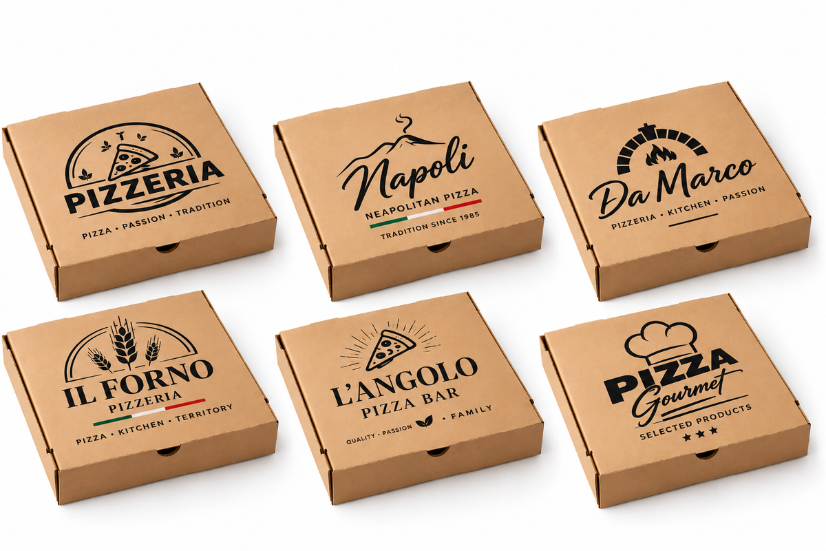 Examples of personalised pizza boxes